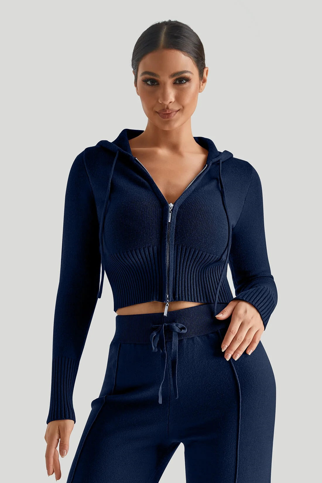 Knit Hooded Sexy High-Waist Long-Sleeve Hoodie
