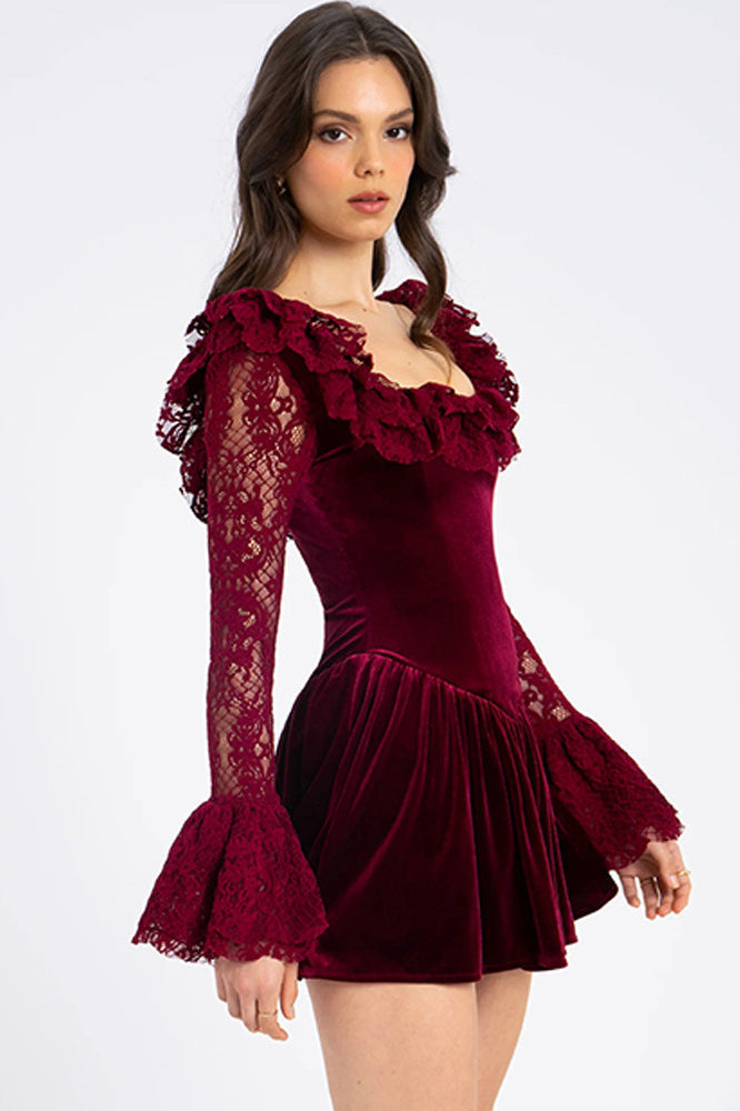 Red Velvet Bell Sleeve Bodycon Dress 4