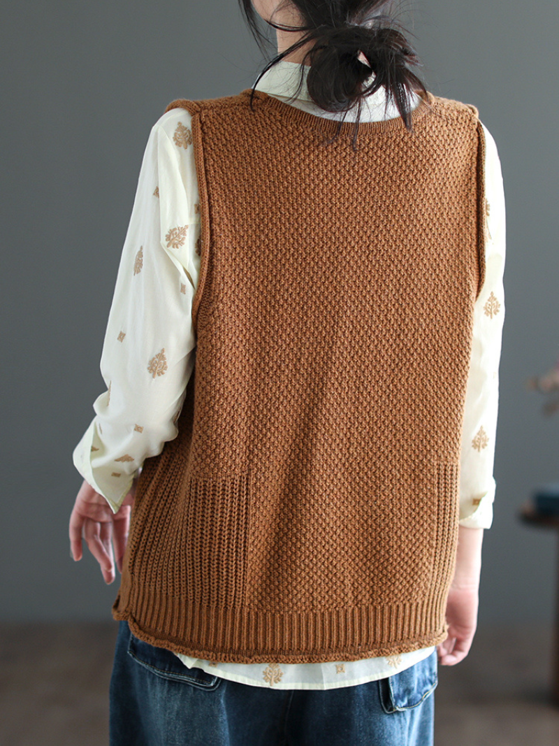 V-Neck Patch Pocket Knit Sleeveless Sweater Vest 3