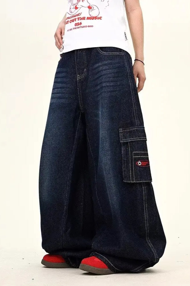 Dark Blue Cargo WideLeg Jeans