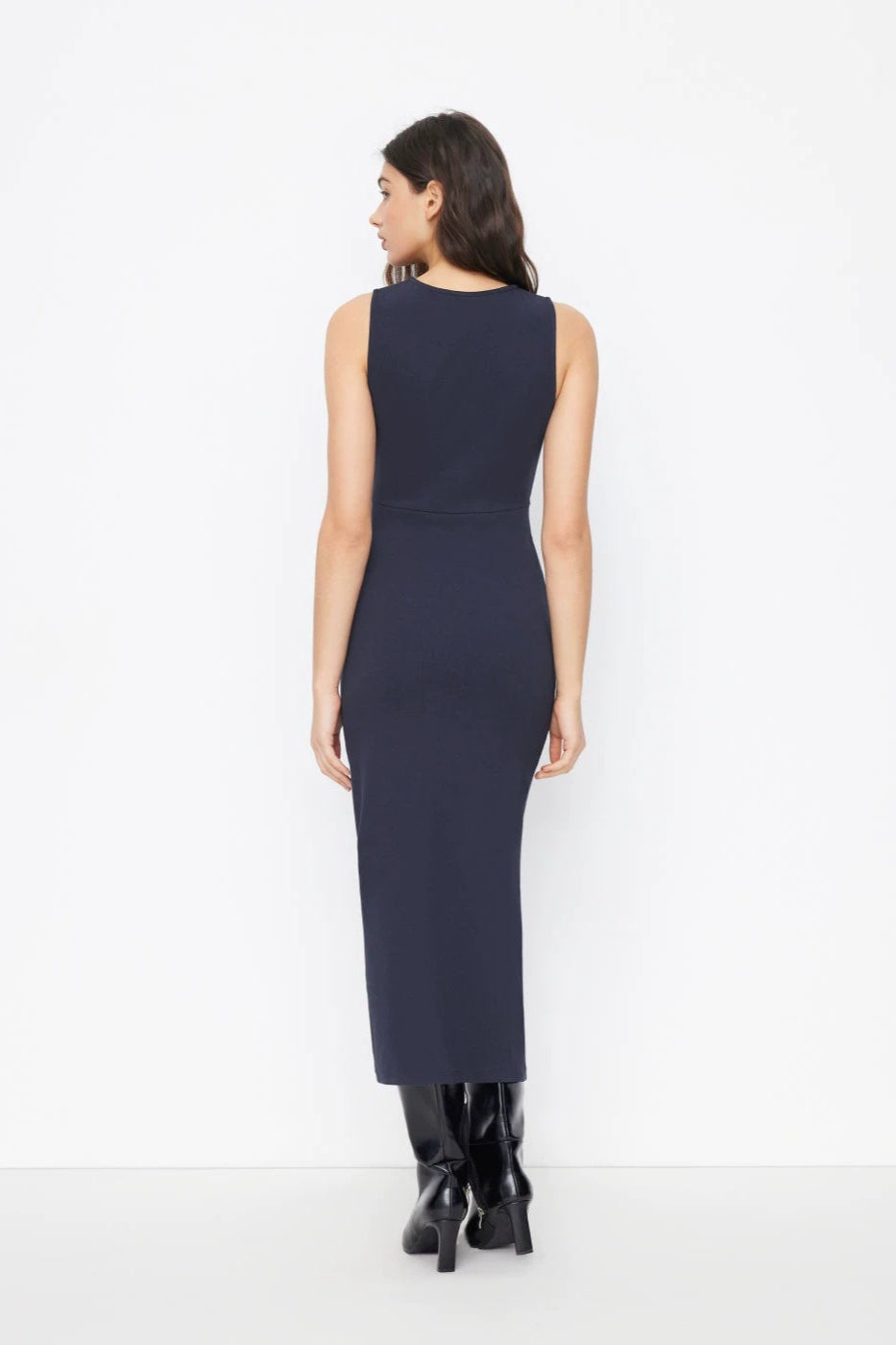 Twist Cinched Slit Sleeveless Chic Work Dress