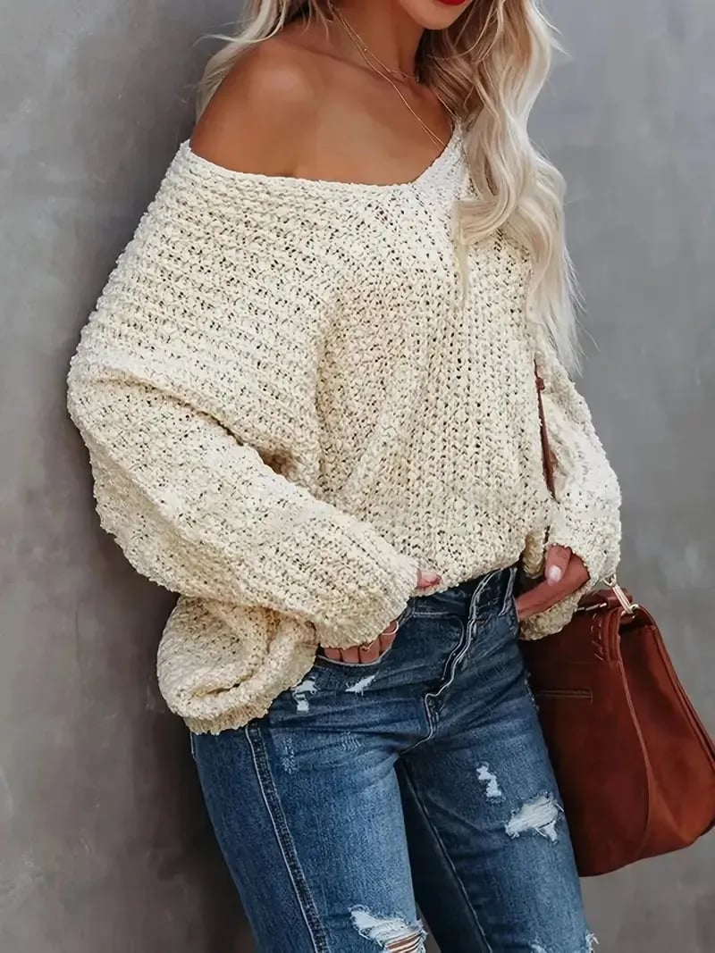Off-the-Shoulder Sweater Loose Lightweight Pullover Top