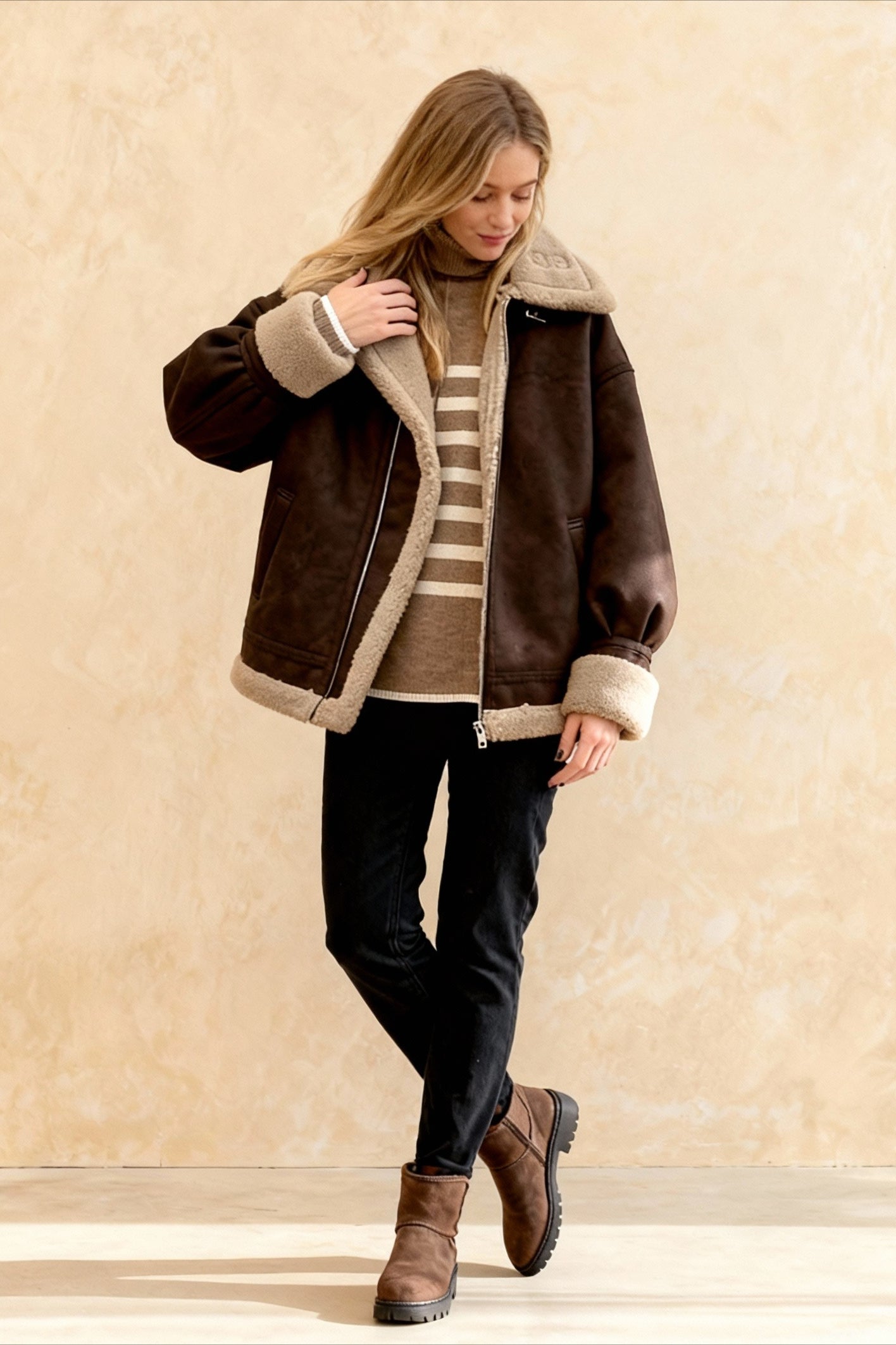 Vintage Oversized Suede SherpaLined Coat