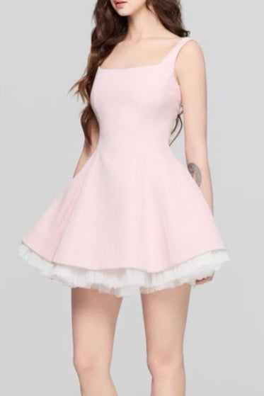 Square Neck Mesh Panel Mini Dress 5