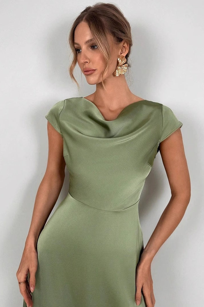 SilkLike Satin Slit Maxi Silk Dress