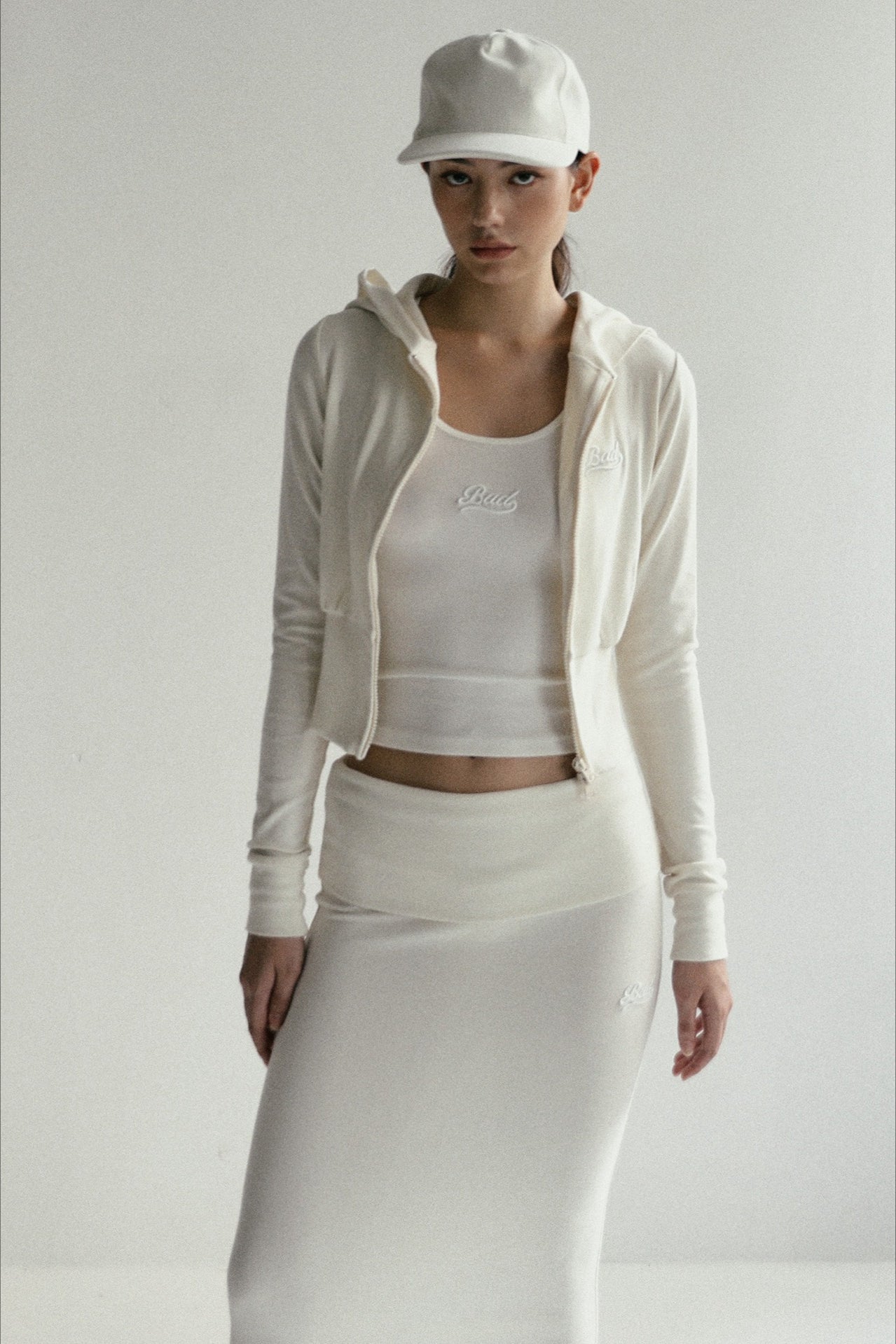 Carmine Zip-Up Embroidered Crop Hoodie