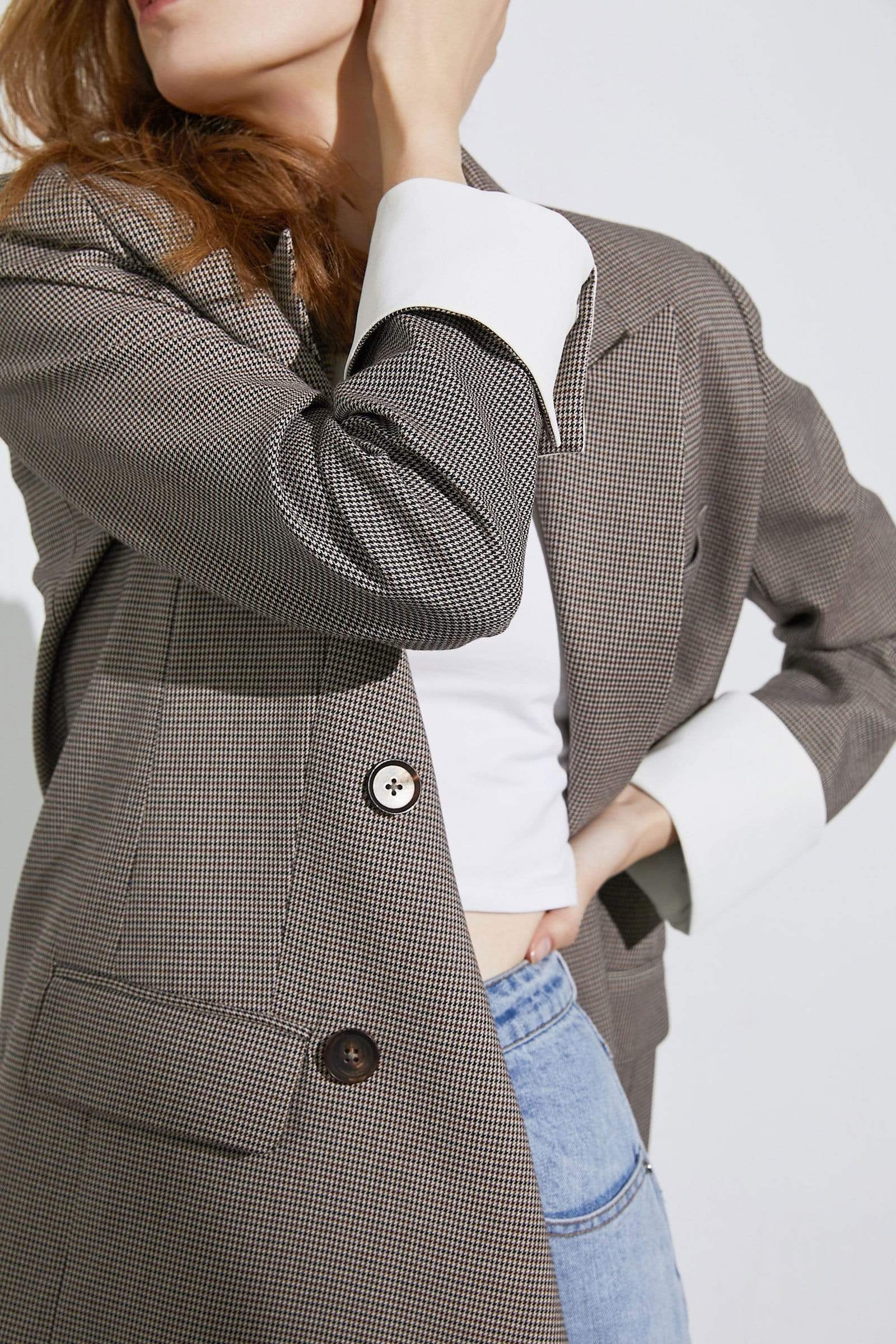Herringbone Grey Oversized Blazer