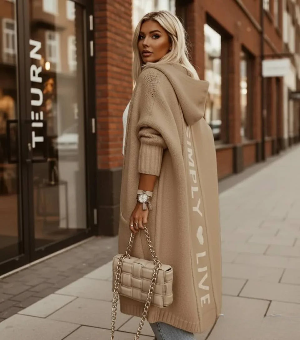 Fashion Geometric Print Long Sleeve Hooded Casual Loose Trench Stylish Coat