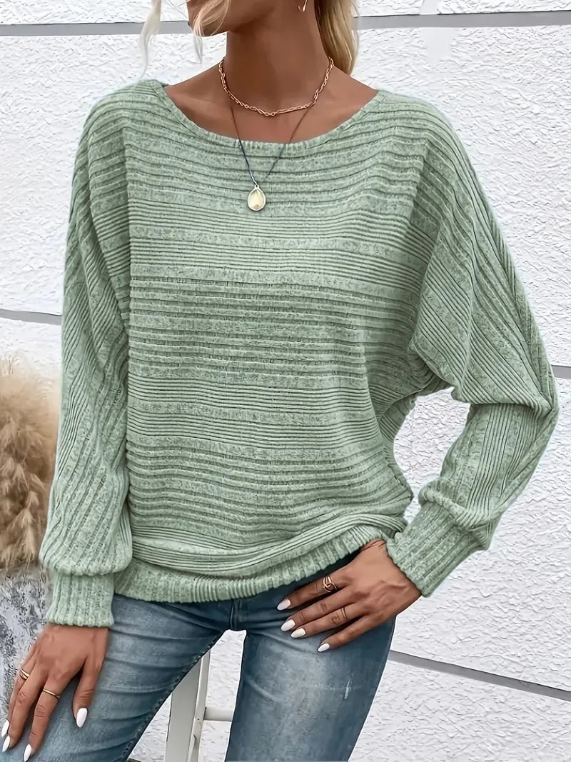 Soft Solid Batwing Sleeve Pullover Long Sleeve Top