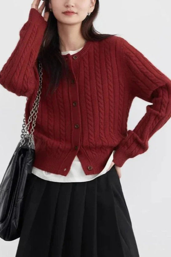 Red Twist Knit ONeck Cardigan