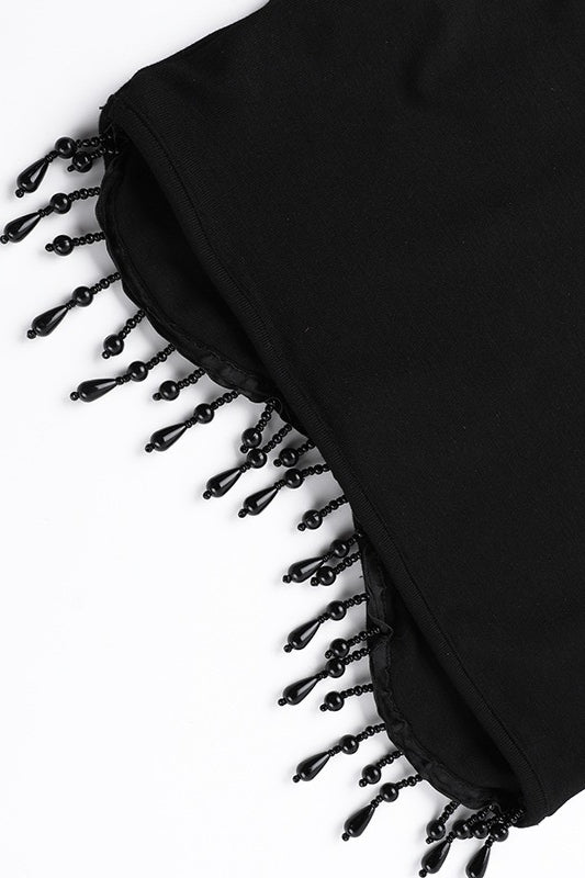 High Neck Sleeveless Moon Cutout Fringe Crop Top
