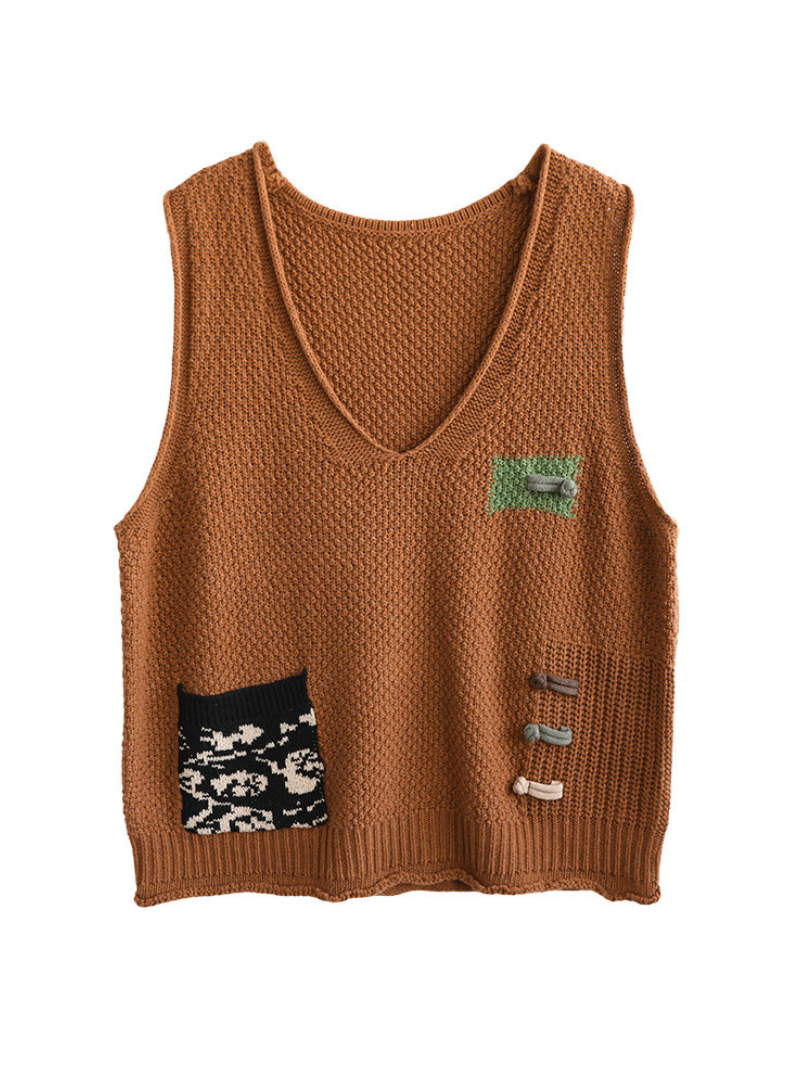 V-Neck Patch Pocket Knit Sleeveless Sweater Vest 6