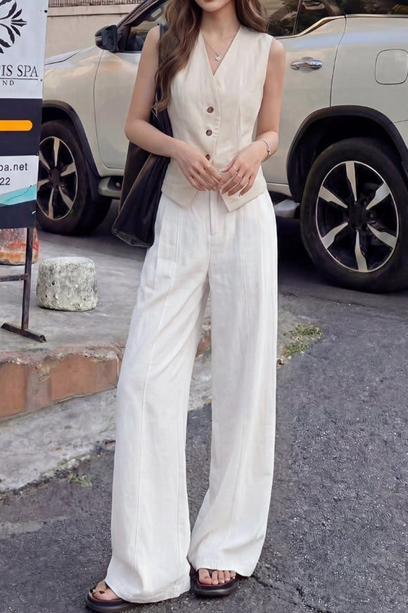 Linen Tailored Relaxed Straight Leg Pants