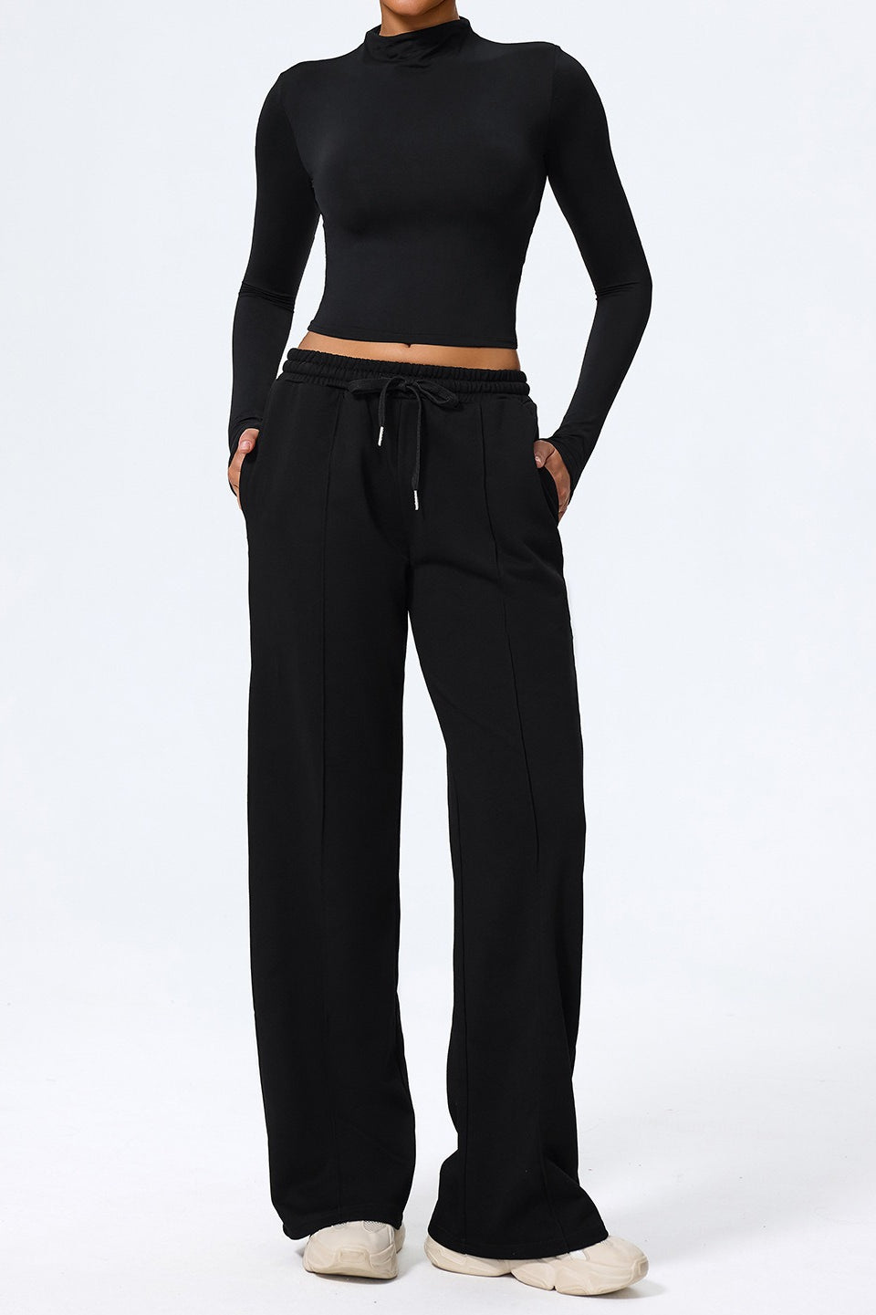 Relaxed Straight Leg High Waist Knit Pants