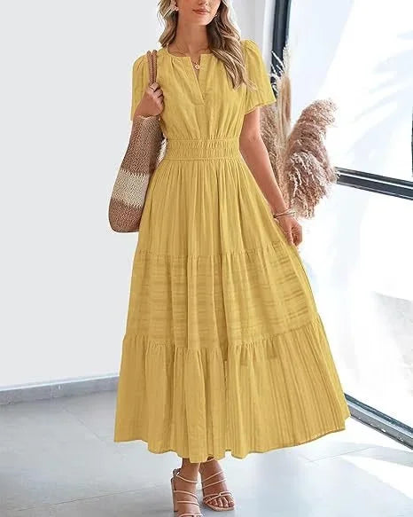 v-neck pleated puff sleeve dress black