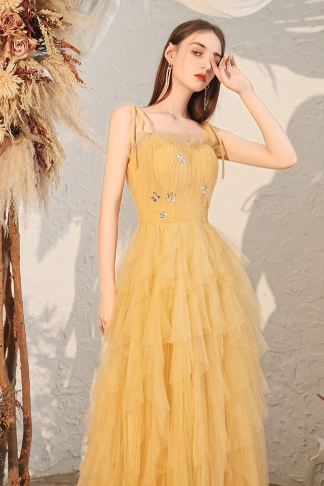 Yellow Spaghetti Strap Ruched Bodycon Mini Dress 4
