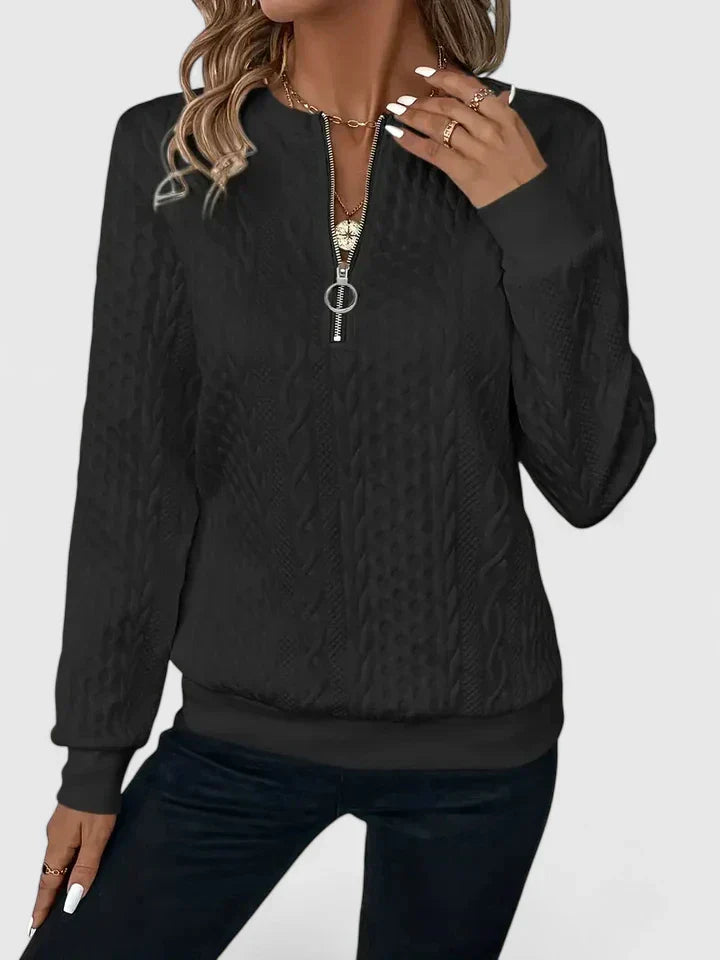 Quarter Zip Cable Knit Textured Long Sleeve Sweater