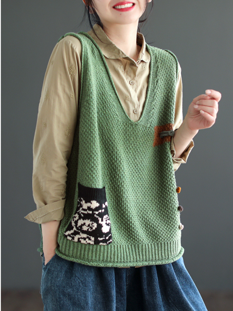 V-Neck Patch Pocket Knit Sleeveless Sweater Vest 8