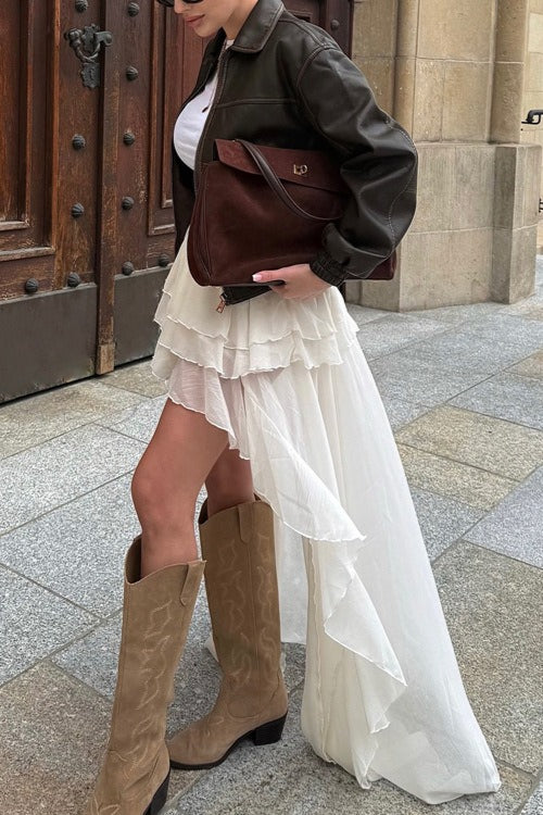 Asymmetric Hem Elastic Waist ALine Skirt