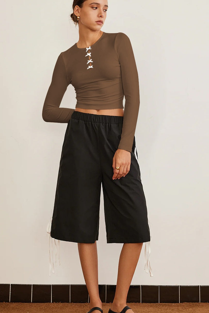 Elegant Solid Bowknot Cutout Slim Base Layer