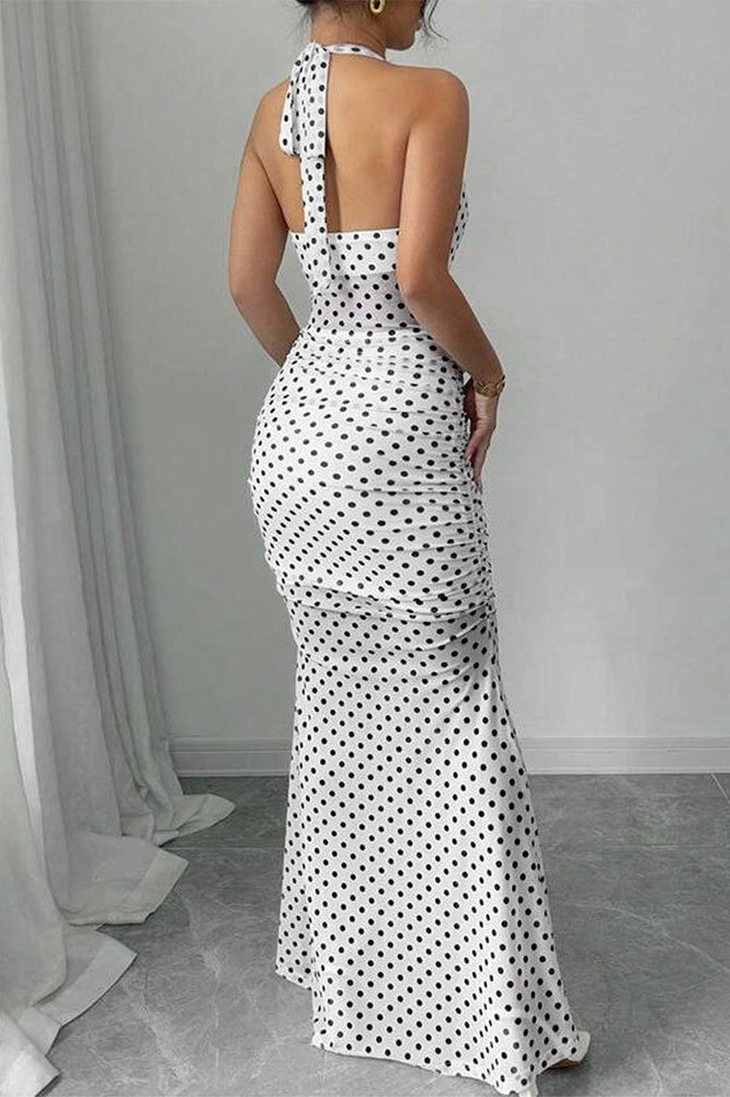 White Polka Dot Backless Cami Mesh Maxi Dress 4