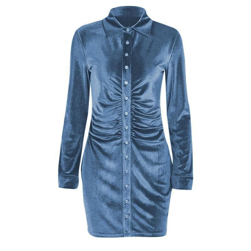 Button-through turnover collar ruched dress - Final Sale