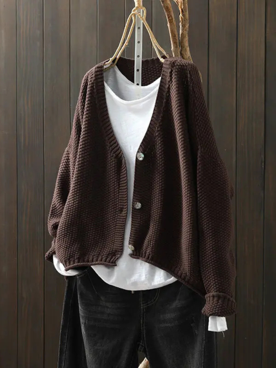 V-Neck Chunky Knit Button-Front Long Sleeve Pocket Cardigan 5