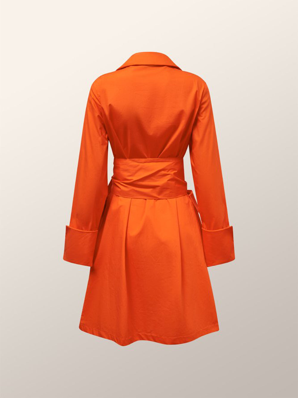 Orange Draped Cotton Wrap Shirt Dress