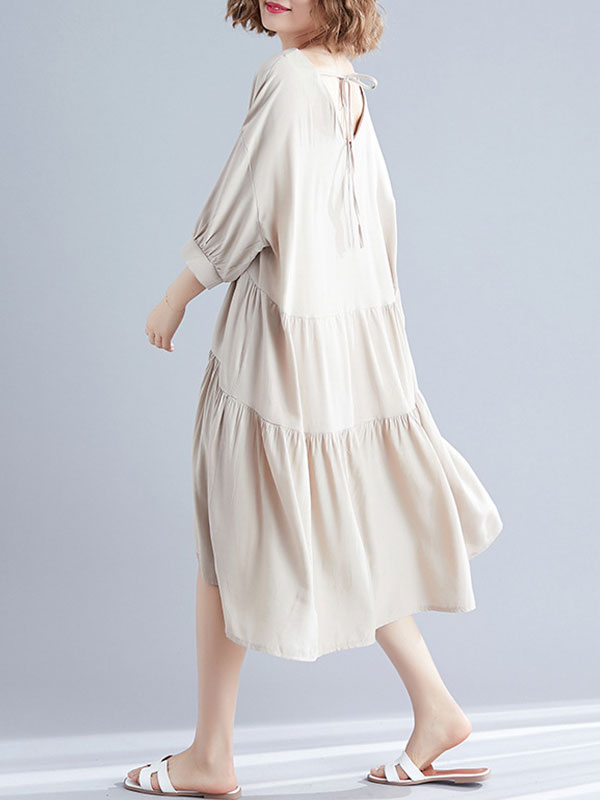 V-Neck Three-Quarter Sleeve Tiered Loose A-Line Midi Dress 9