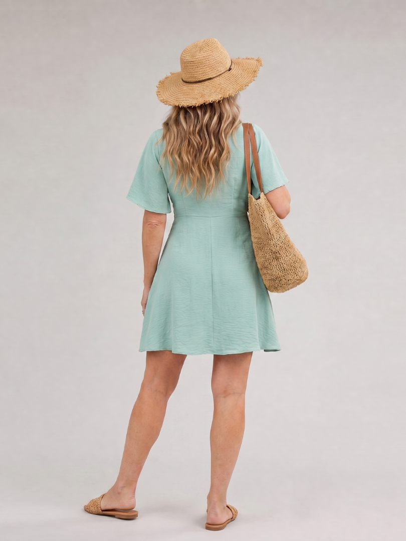 V-Neck Tie Front Flutter Sleeve Flared A-Line Mini Dress 4