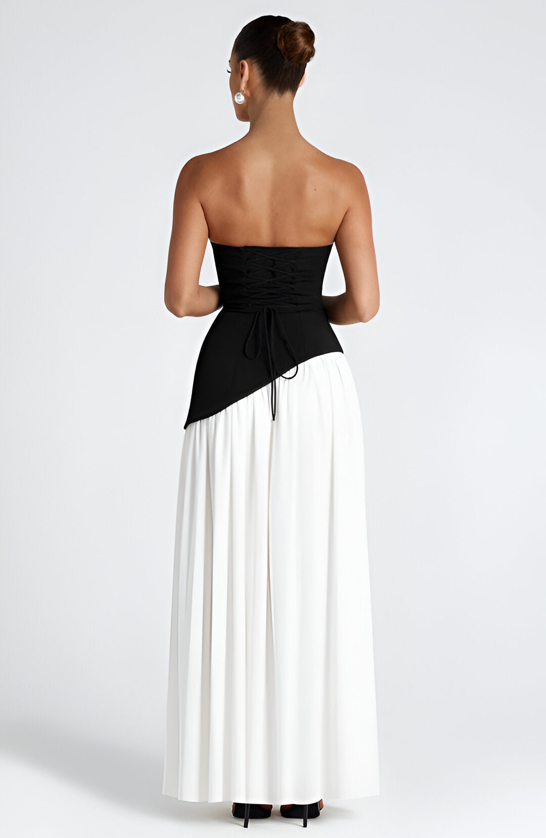 Strapless Neck Scarf Asymmetric High Slit Flowy Maxi Gown 16