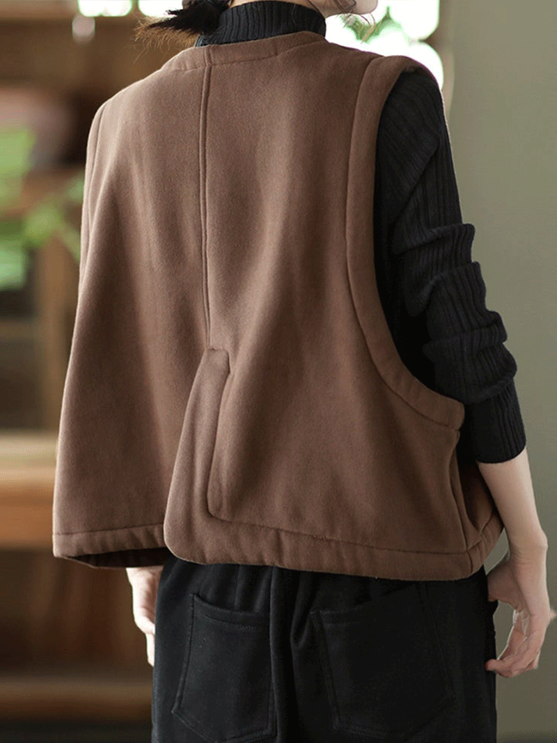 Round Neck Asymmetric Button Sleeveless Pocket Vest 5