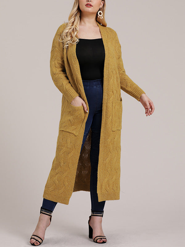 Open Front Cable Knit Pocket Longline Cardigan