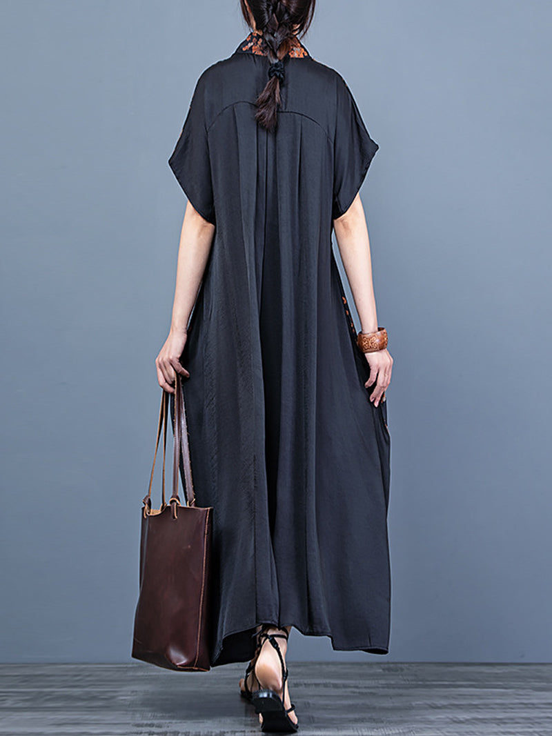 V-Neck Short Sleeve Floral Print Tie Front Loose Maxi Dress 3