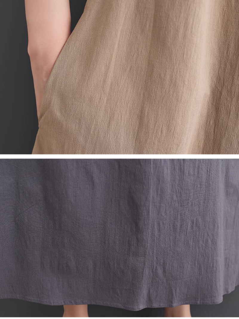 Round Neck Short Sleeve Contrast Panel Tiered Midi Dress 4