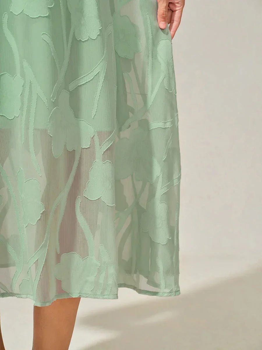 V-Neck Flutter Sleeve Floral Burnout Sheer A-Line Maxi Dress