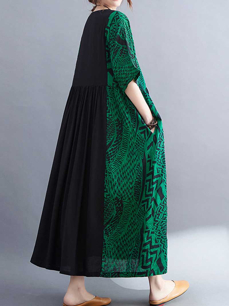 Round Neck Short Sleeve Geometric Print Loose Smock Maxi Dress 5