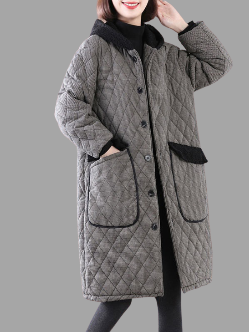 Stand Collar Floral Print Quilted Pocket Button Longline Coat 2