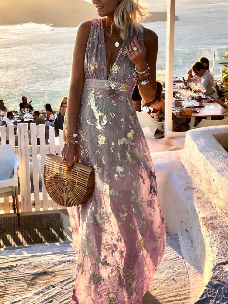Women Deep V-Neck Maxi Party Dress