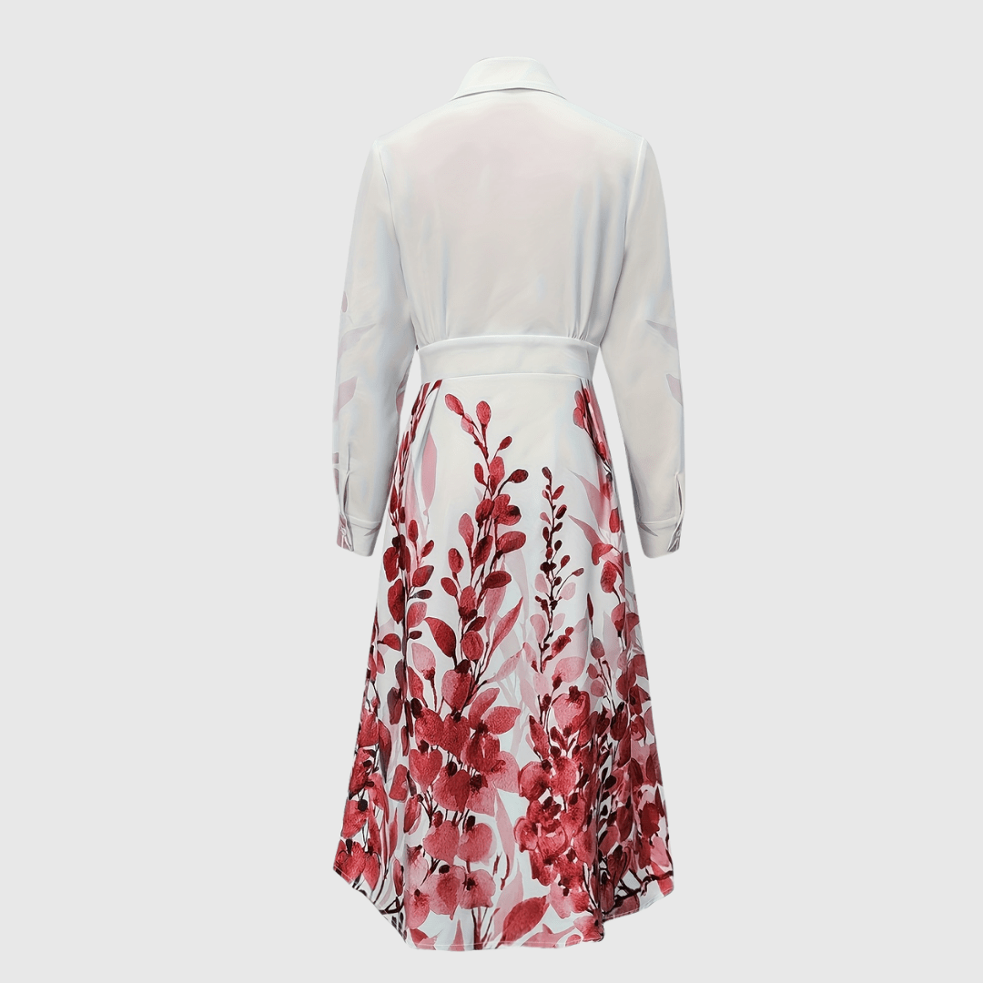 Collared Floral Border Print Long Sleeve Pocket Shirt Maxi Dress 6