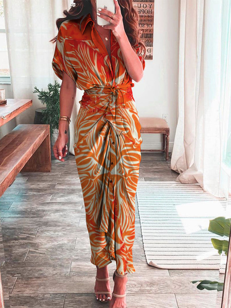 Shirt Collar Regular Fit Vacation Maxi Dress