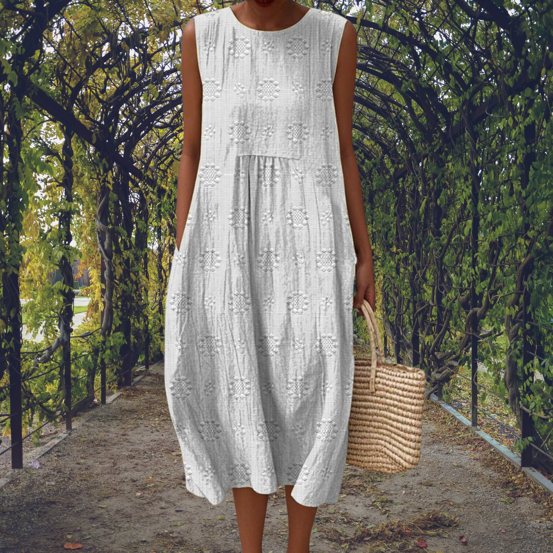 Round Neck Textured Dot Sleeveless Loose A-Line Midi Dress 4