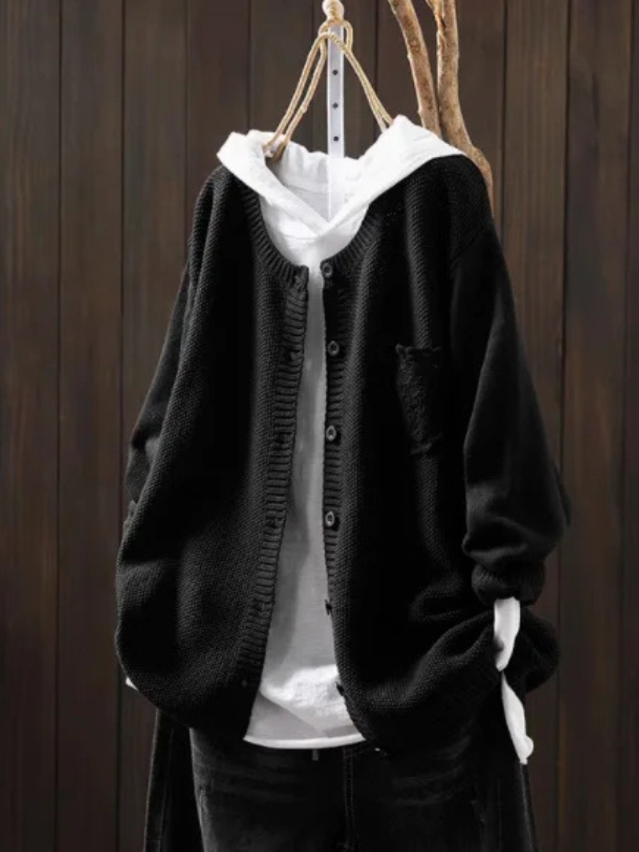 V-Neck Knit Button Front Patch Pocket Long Sleeve Cardigan 6