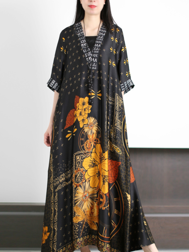 Abstract Print Sleeveless Maxi Dress Open Cardigan Set 3