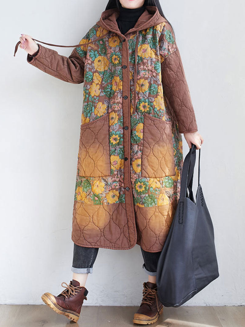 Hooded Floral Patchwork Quilted Longline Coat 3