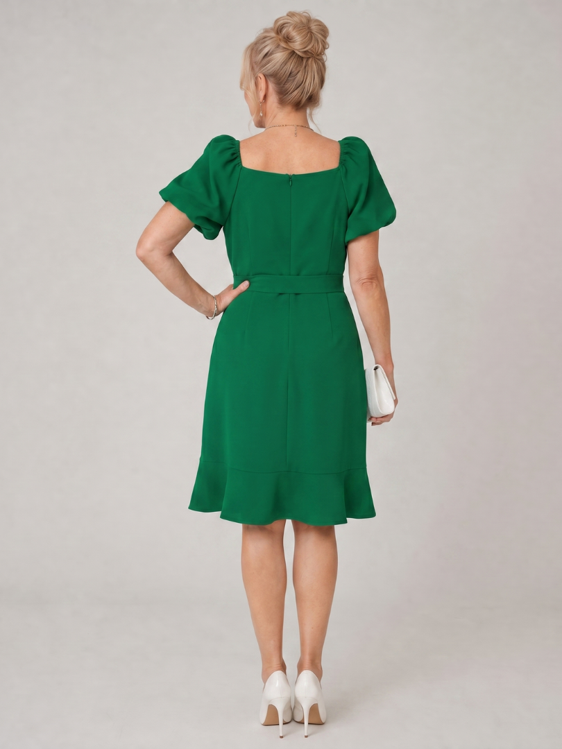 Square Neck Puff Sleeve Tie Waist Ruffle Hem A-Line Mini Dress 4