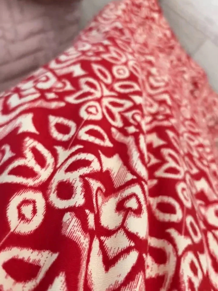 Red Mosaic Print 3/4 Sleeve Maxi Dress