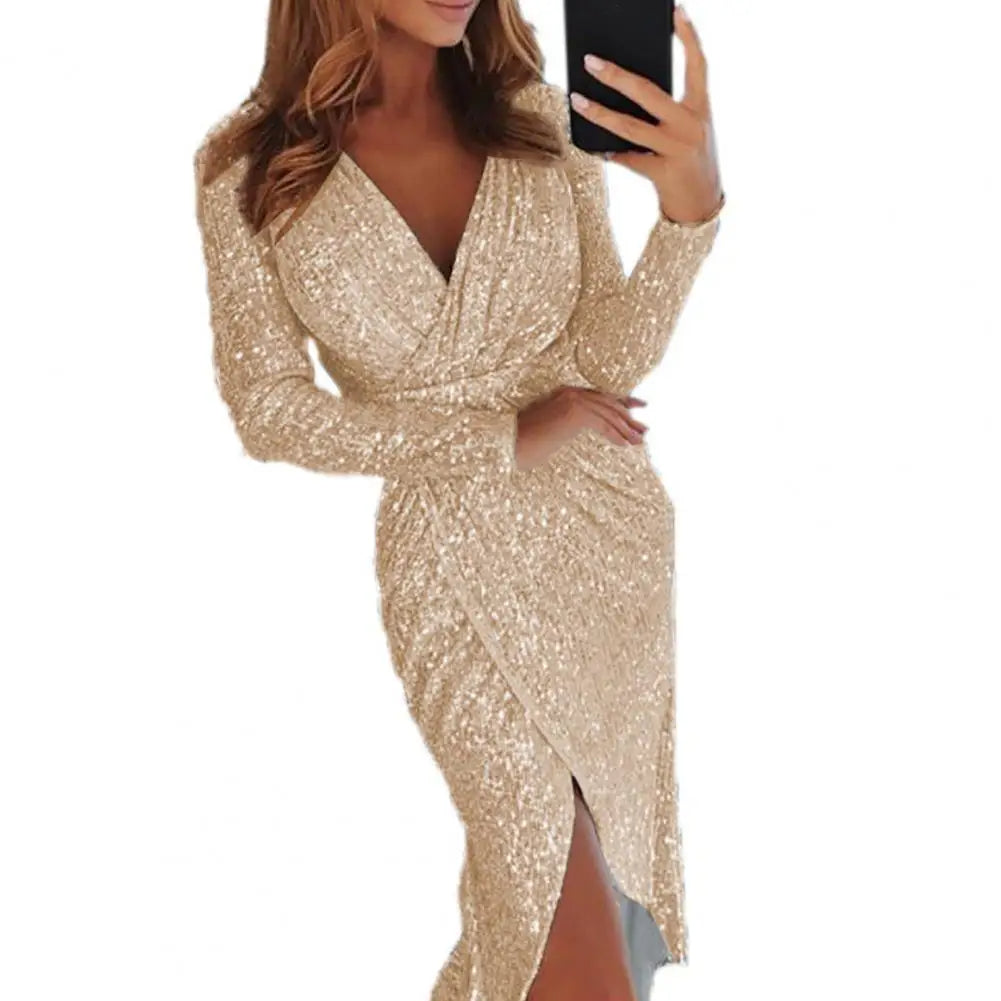 Elena Premium Sparkling Light Sequin Glitter Dress for Women Evening Wear Edit