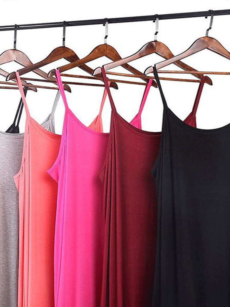 Scoop Neck Spaghetti Strap Modal Slip A-Line Midi Dress