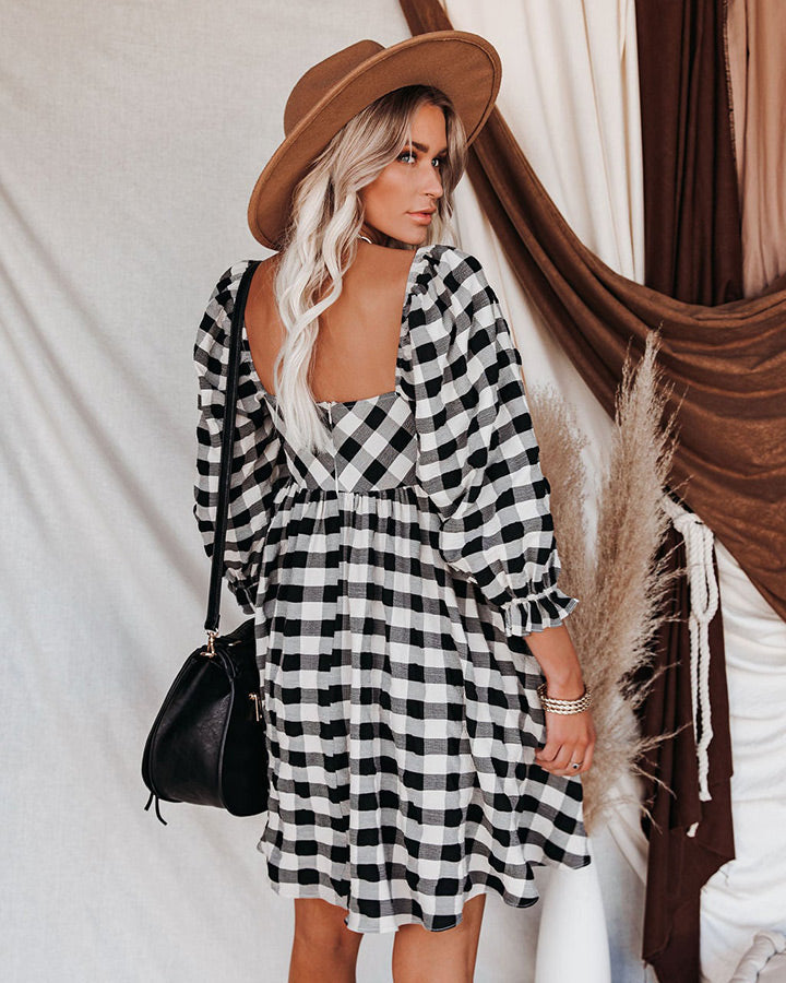Brownstone Plaid Adjustable Balloon Sleeve Dress FINAL